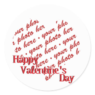 White Heart Valentine's Day Photo Frame Classic Round Sticker