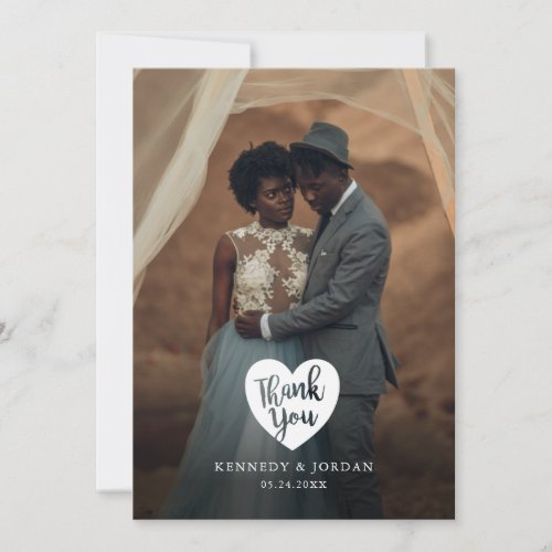 White Heart Wedding Photo Thank You Card