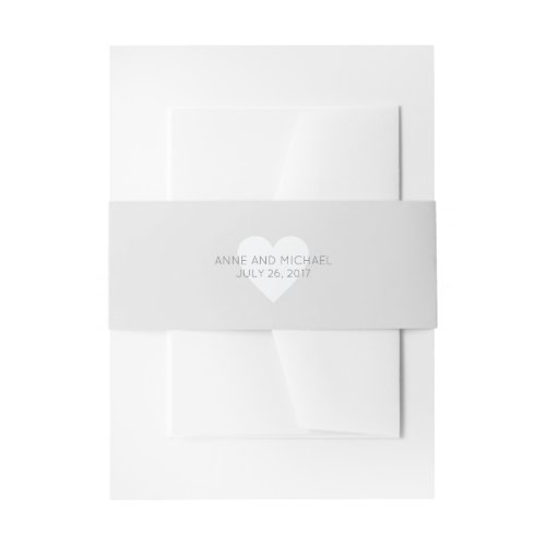 white heart with couple names light gray invitation belly band