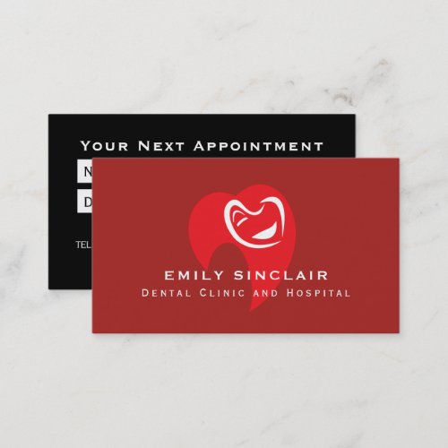 White Hearted Tooth Logo Dentist Appointment Business Card