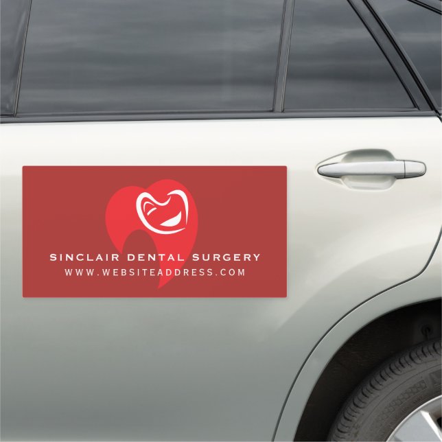 White Hearted Tooth Logo, Dentistry, Dentist Car Magnet (In Situ)