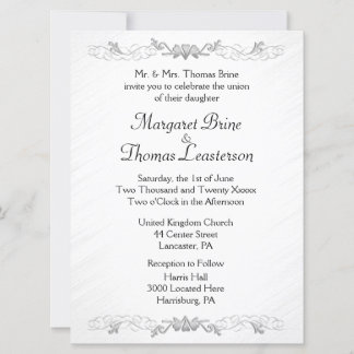 White Hearts Accent Wedding Invitations