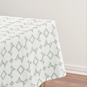 White hearts and gray green diamond pattern tablec tablecloth