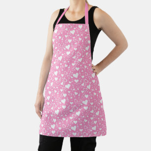 White Hearts and Music Notes Pattern Apron