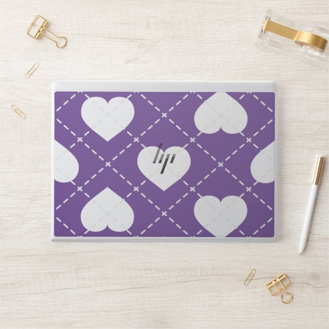 White Hearts Argyle Pattern  HP Laptop Skin (Desk)