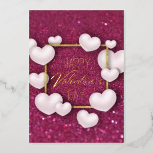 White Hearts Burgundy Glitter Valentine's Day Foil Holiday Card
