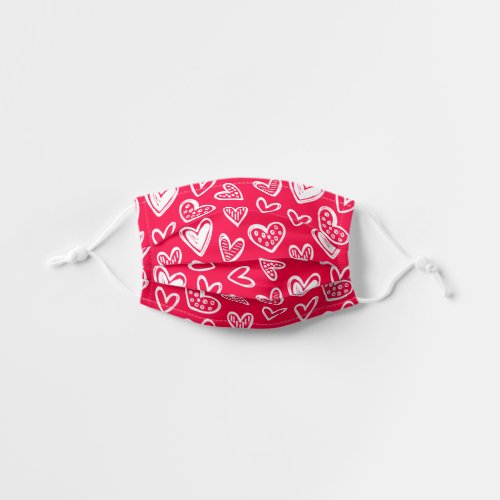 White Hearts Custom or Bright Pink Red Background Kids Cloth Face Mask