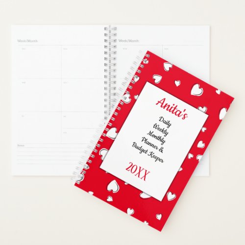White Hearts Daily Budget Planner