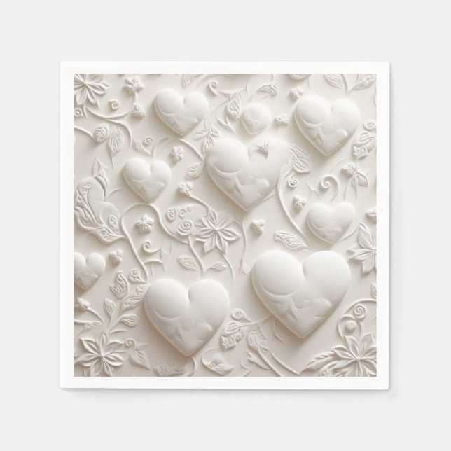 White Hearts (Embossed Look)  Napkins (Front)