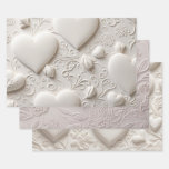 White Hearts (Embossed Look)  Wrapping Paper Sheets