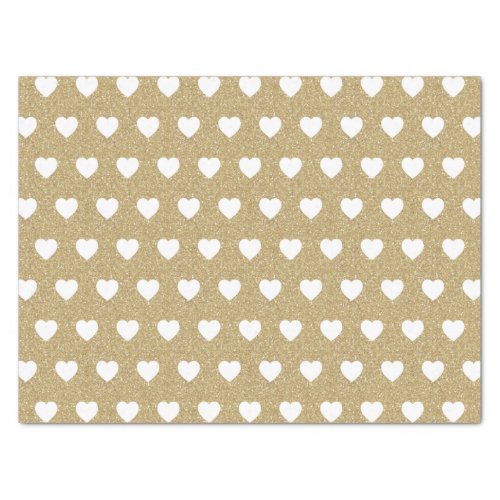 White Hearts Gold Glitter Sparkles Tissue Paper