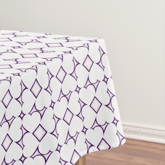White Hearts Lavender Diamond Pattern Tablecloth (In Situ)