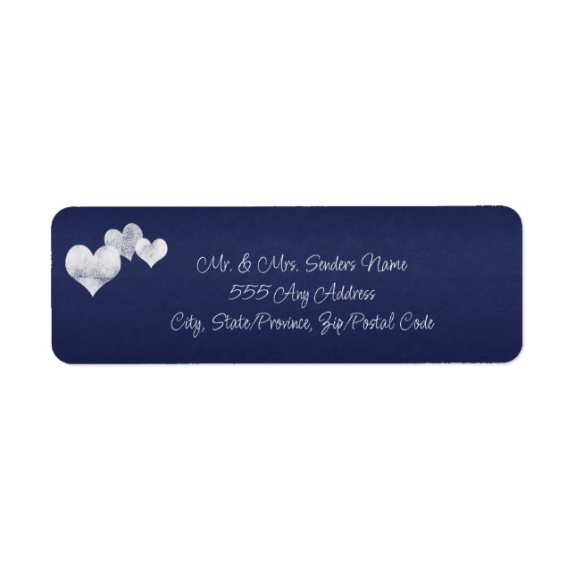 White Hearts Navy Elegant Wedding Label (Front)