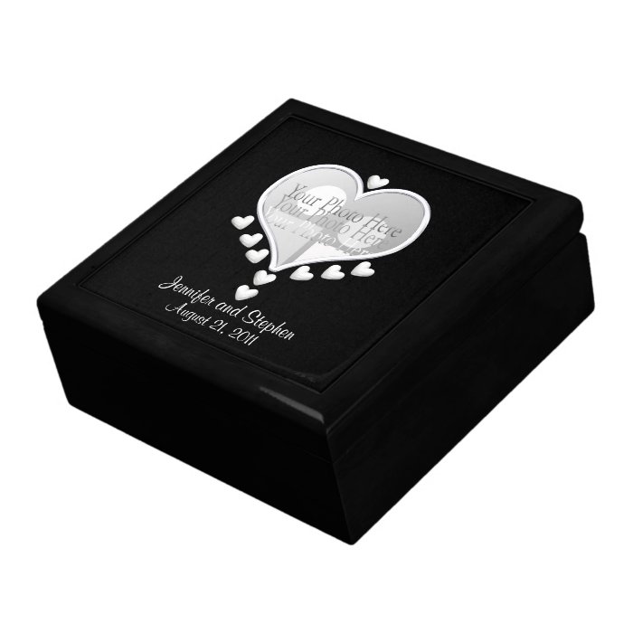 White Hearts on Black (photo frame) Wedding Gift Box Zazzle