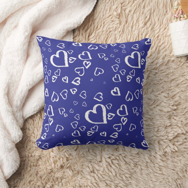 White hearts on blue throw pillow (Blanket)