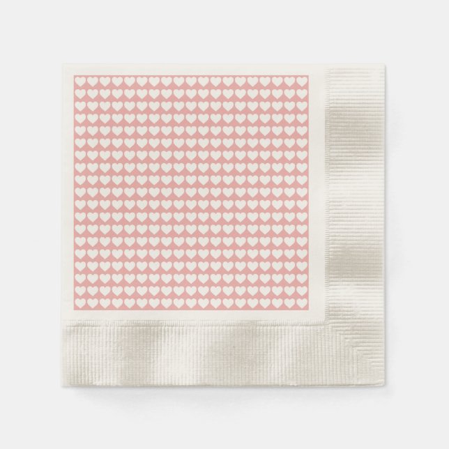 White Hearts on Blush Pink Paper Napkins (Front)