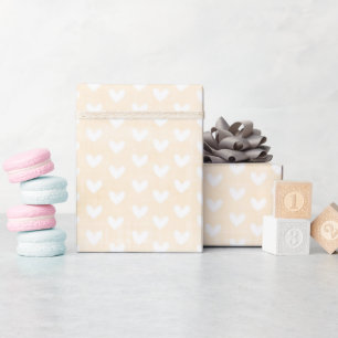 White Hearts on Cream Linen Wrapping Paper