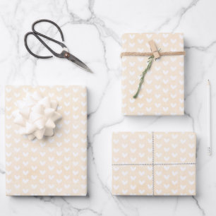 White Hearts on Cream Linen Wrapping Paper Sheets