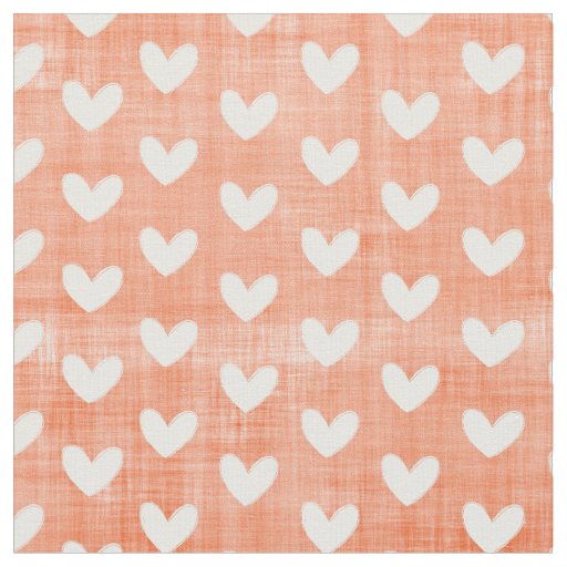 White Hearts on Dark Orange Fabric