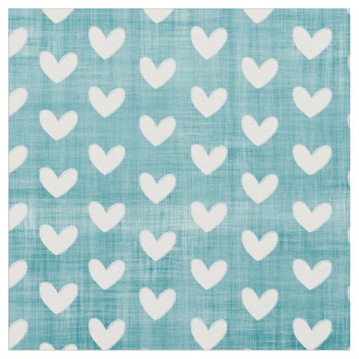 White Hearts on Dark Teal Fabric