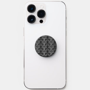 White hearts on gray pickleball paddle PopSocket