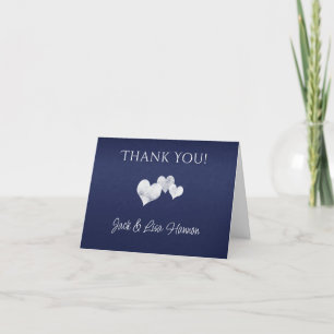 White Hearts on Navy Elegant Wedding Thank You Card