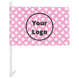 White hearts on pink car flag