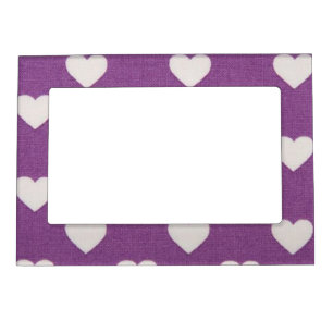 White Hearts on Purple Background Magnetic Frame