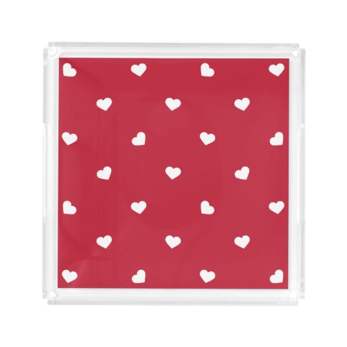White Hearts On Red Acrylic Tray