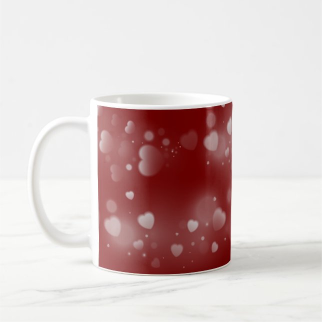 White Hearts on Red Background Coffee Mug (Left)