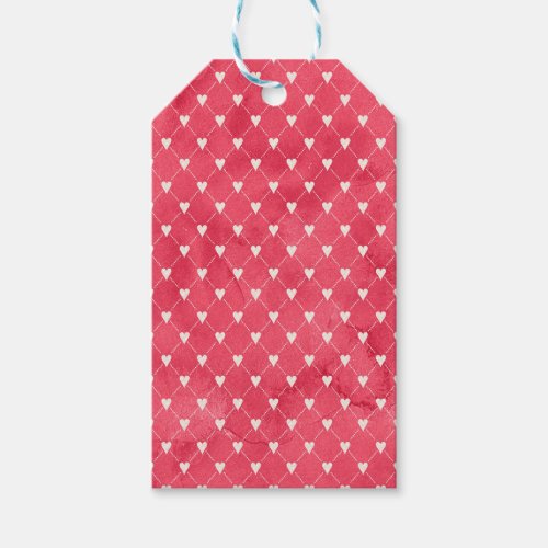 White Hearts on Red Background Gift Tags