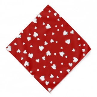 White Hearts on Red Bandana