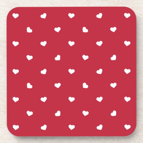 White Hearts On Red Beverage Coaster