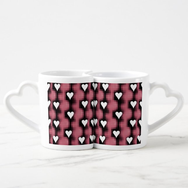White Hearts On Red Panel Coffee Mug Set (Back Nesting)