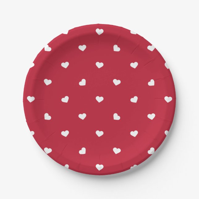 White Hearts On Red Paper Plates (Front)