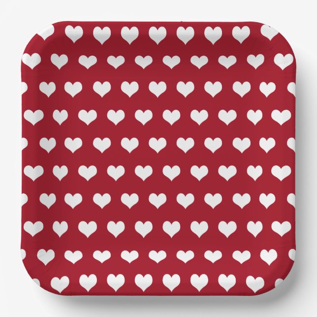 White Hearts On Red Paper Plates (Front)