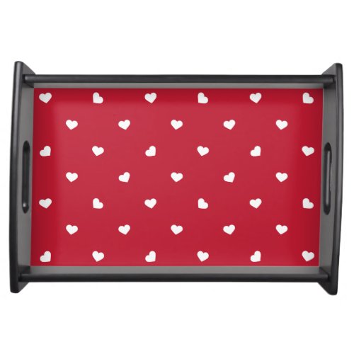 White Hearts On Red Serving Tray