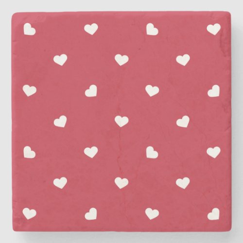 White Hearts On Red Stone Coaster