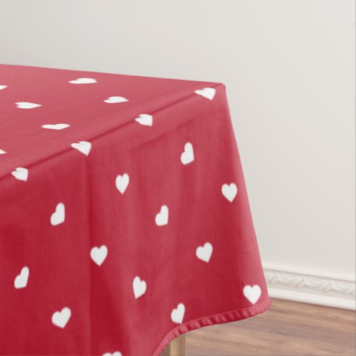 White Hearts On Red Tablecloth