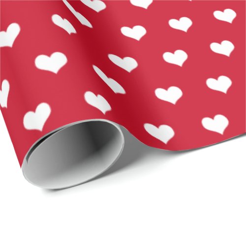 white hearts on red wrapping paper