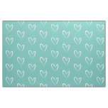 White Hearts on Teal Background Fabric