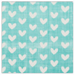 White Hearts on Teal Fabric