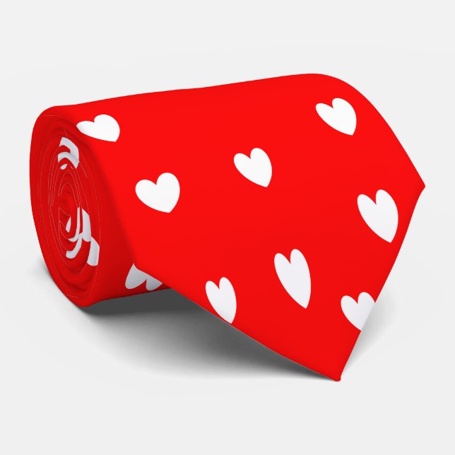 White hearts pattern on red neck tie (Rolled)