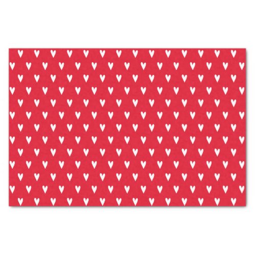 White Hearts Pattern Red Romantic  Tissue Paper