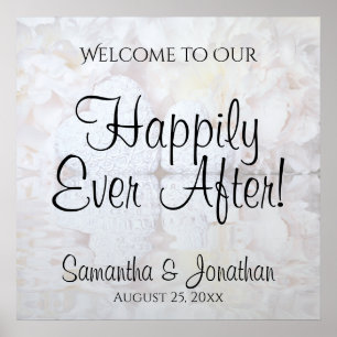 White Hearts & Peonies Elegant Wedding Welcome Poster