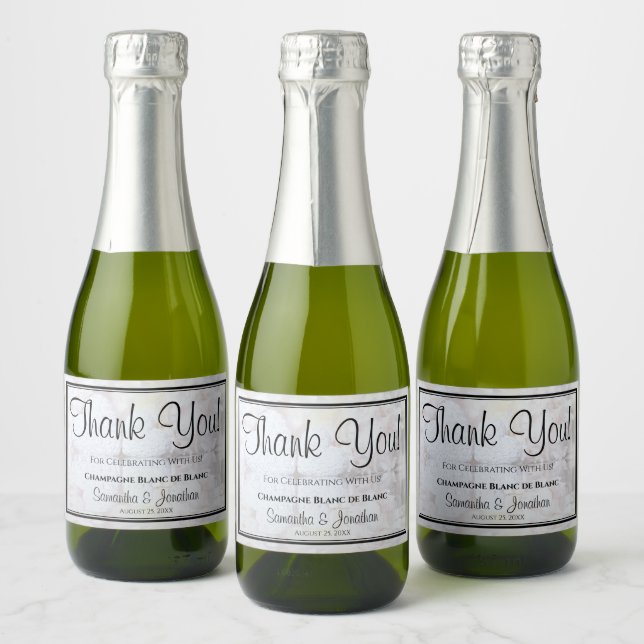White Hearts & Peonies Thank You Wedding Sparkling Wine Label (Bottles)