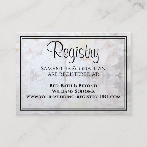 White Hearts  Peony Flowers Wedding Registry Enclosure Card