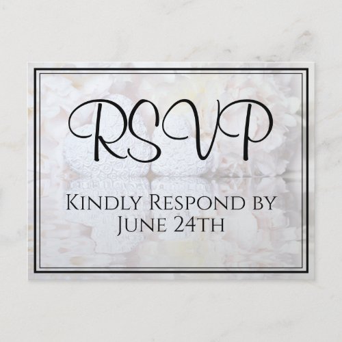 White Hearts  Peony Reflections Wedding RSVP Postcard