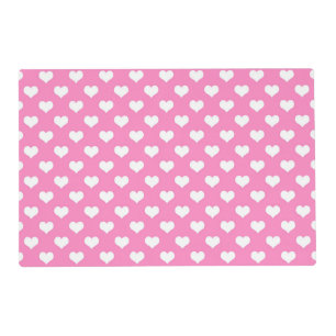 White Hearts Pink Background Polka Dot Heart Placemat
