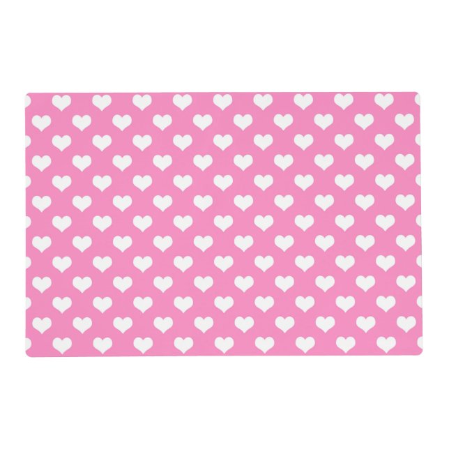 White Hearts Pink Background Polka Dot Heart Placemat (Front)